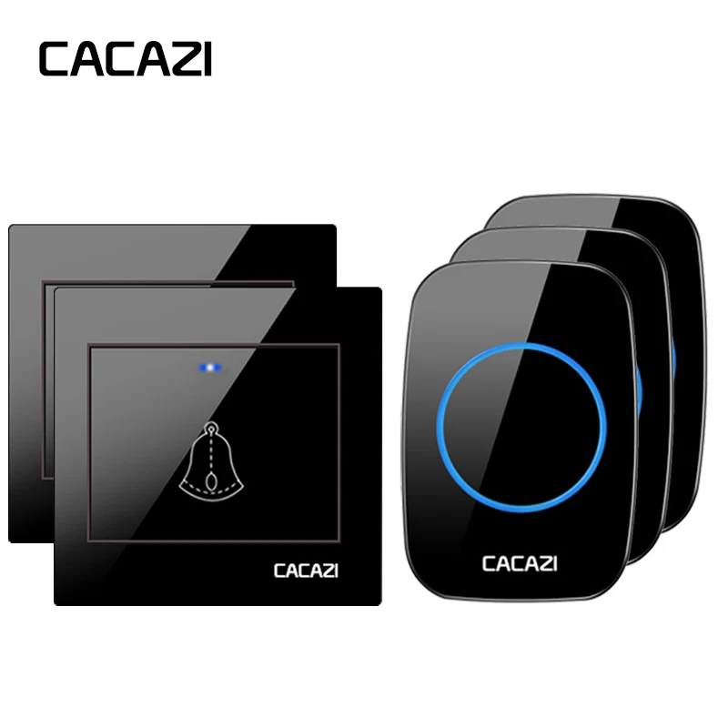 

CACAZI Home Waterproof Wireless Doorbell 300M Remote LED Light Cordless Calling Bell US EU UK Plug 36 Chime 2 Button 3 Receiver