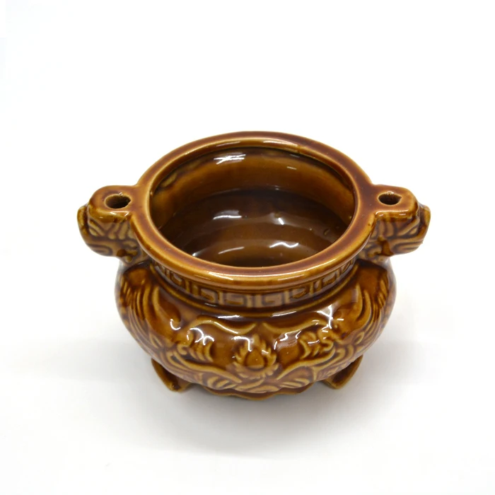 Tripod ceramic incense burner, Retro, sandalwood furnace, Buddha censer, candle holder, small