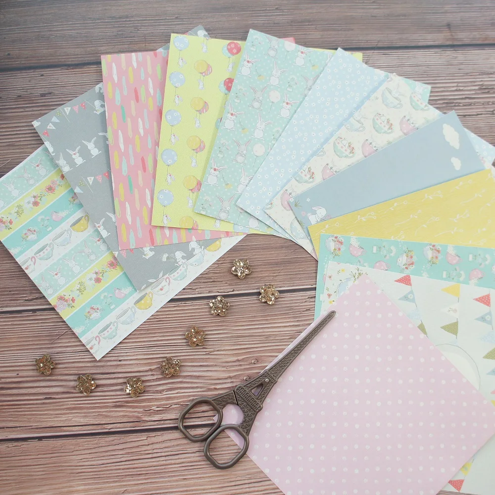 

24 sheets DIY 12 style 15.2*15.2cm rabbit and tea theme craft paper as scrapbooking creative paper DIY handmade gift use