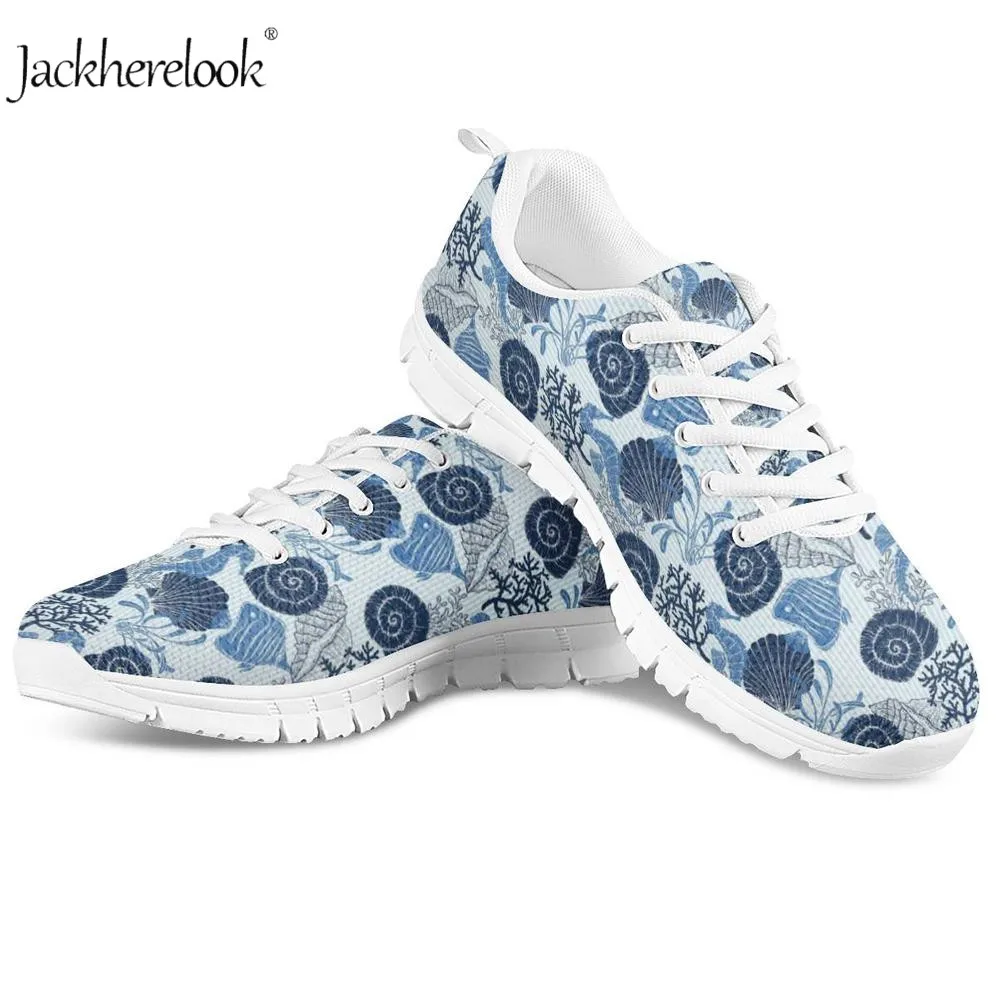

Jackherelook Ocean Style Seahorse Octopus Print Sneakers Breathable Mesh Lace Up Shoes Women Casual Vulcanized Flat Sneaker Lady