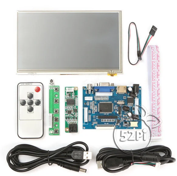 ЖК монитор 52Pi 7 дюймов 1024*600 TFT с резистивным сенсорным экраном + плата драйвера HDMI