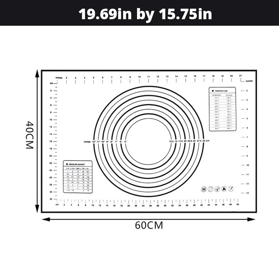 Очень большой 3" x 24" силиконовый коврик для выпечки-антипригарный нескользящий кондитерский коврик с измерениями по Leeseph(красный и черный - Цвет: Black 60x40cm