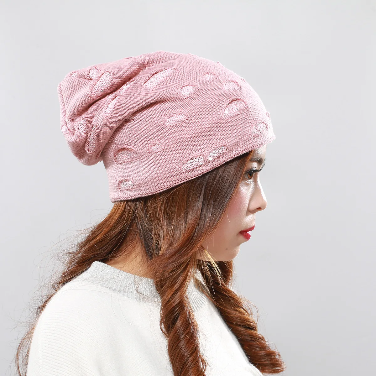 Skullies шапочки Женская шляпа модные подогреватель для отверстия женские эластичные трикотажные твердые зимняя шапка Skullies шапочки Женская шляпа модные подогреватель для отверстия женские эластичные трикотажные твердые зимняя шапка