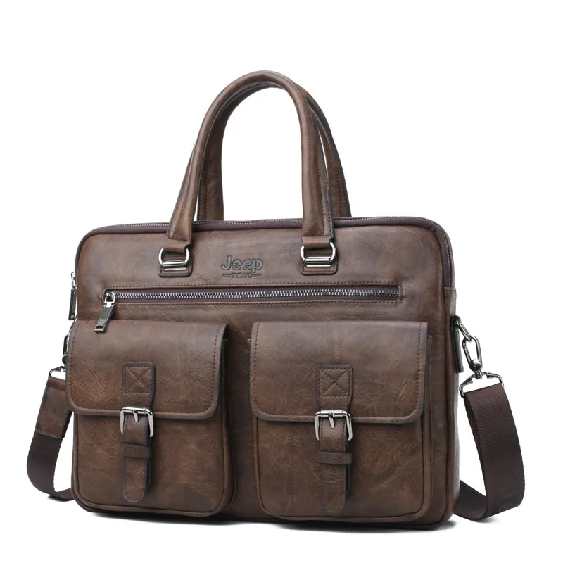 8001-Brown Мужской портфель для ноутбука 13,3 д. jeep buluo, комплект, оранжевый портфель и кошелек, деловая сумка на плечевом ремне, кожаная сумка для офиса, все сезоны - Цвет: 8001-Brown