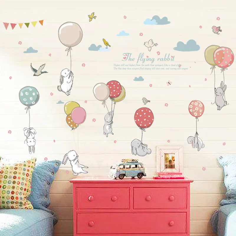 الكرتون DIY سوبر لطيف بالون أرنب الجدار ملصق للأطفال غرفة الطيور سحابة ديكور الأثاث خزانة غرفة نوم غرفة المعيشة الشارات