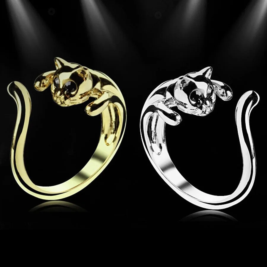 

Hot Unique Meng Things Glossy Fashion Cute Cat Ring Opening Adjustable Hiphop Gold Color Ring For Women Girl Gifts Accessories