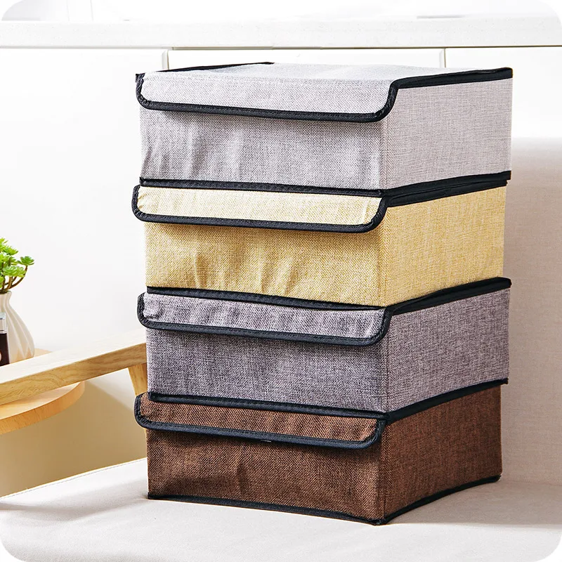 Collapsible underwear sock storage box cotton linen design 3 colors Closet Organizers Boxes For Underwear Scarfs Socks Bra-66730