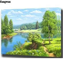 Алмазная вышивка крестиком лес весенний пейзаж Алмазная вышивка натуральное озеро дерево из бисера 3d картина из страз мозаика