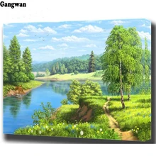 Diamante pintura ponto cruz floresta paisagem primavera diamante bordado lago natural talão árvore 3d imagem de strass Mosaico(China)