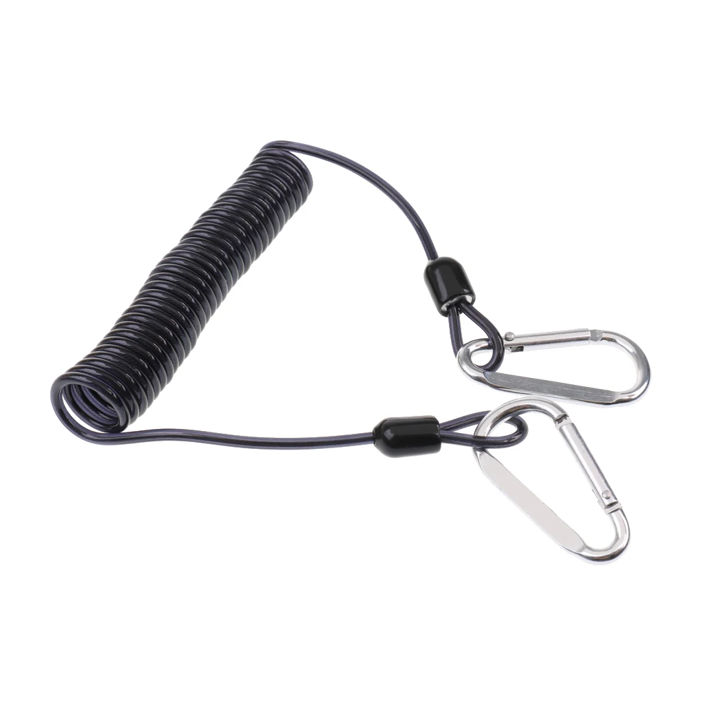 MagiDeal Strong Elastic Coil Lanyard with Double Ended Carabiners Keychain Clips for Security Reels Torch Camera Tools 