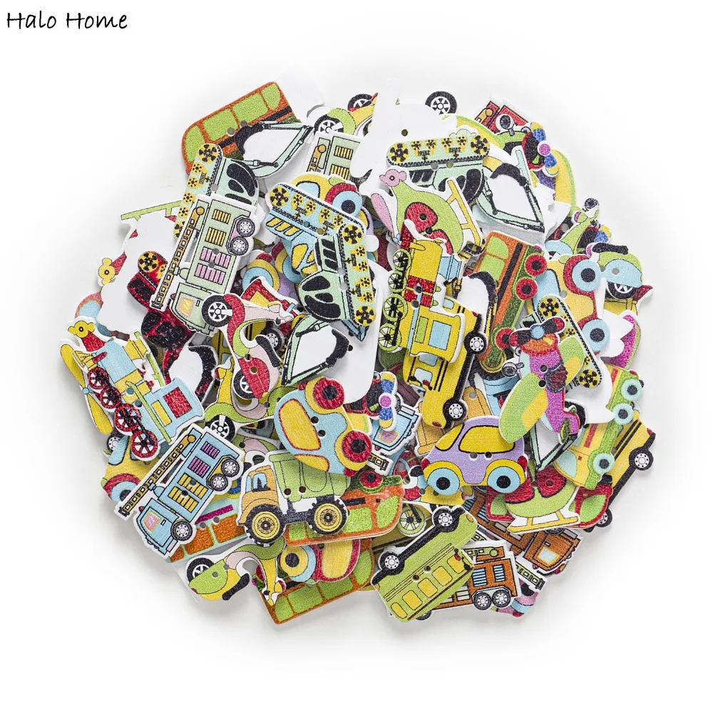 

10/50pcs Mixed Transportation Tool Wood Buttons Sewing Scrapbooking Gift Clothing Handwork Home Decor Card Making DIY 19-35mm