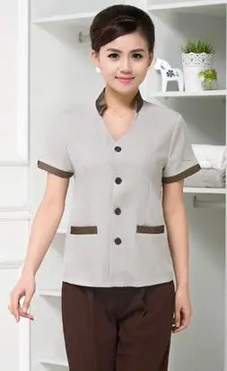 10 комплектов-рубашка и брюки) короткая стильная униформа для отеля, летняя женская униформа для уборки тети, Рабочая форма для уборки в комнате па, уборочный персонал - Цвет: Серый