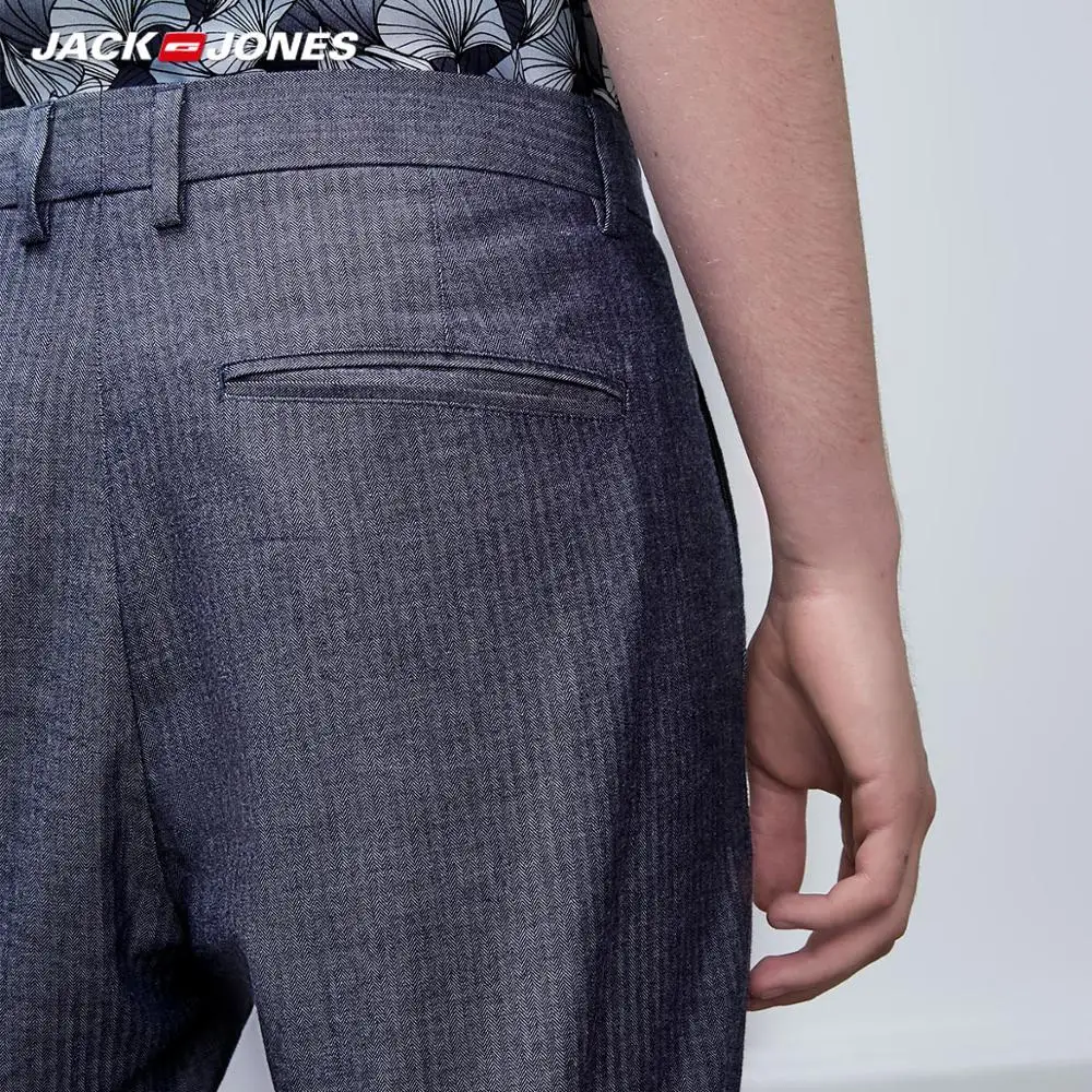 JackJones мужские хлопковые темно-синие полосатые повседневные укороченные брюки 219114541