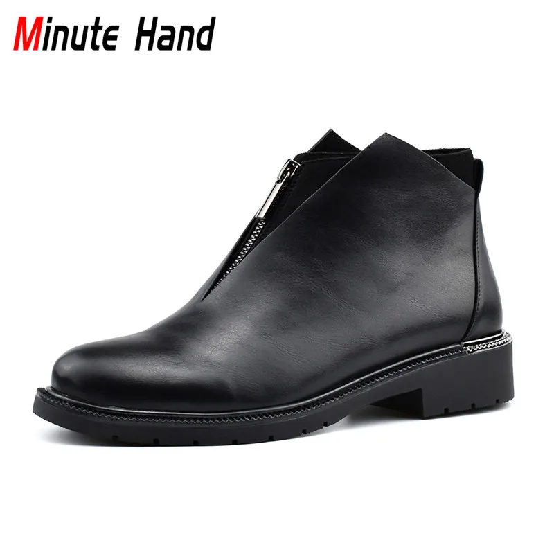 

Minute Hand New Fashion Handmade Famale Ankle Boots Chunky Heels Infront Zipper Designer Women Boots Autumn Winter Big Size 41