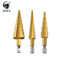JelBo 3Pcs/Set HSS Step Drill Bits, 3-12/4-12/4-20mm Hex Shaft Drive Quick Change Titanium Metal Drill Bit Tools Kit