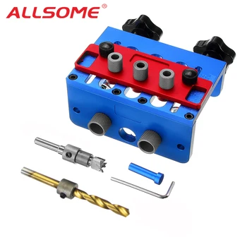 

ALLSOME 3 In 1 Woodworking Drill Guide Set Hole Puncher Dowelling Jig Self Tighen Clamp Dowel Tenon Punching HT2515