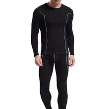 Осеннее мужское Полосатое термобелье с длинными рукавами, облегающий топ, брюки, комплект