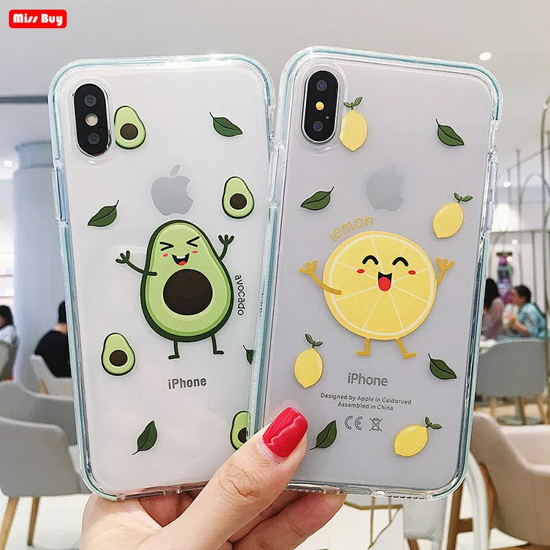 

Cartoon Fruit Avocado Lemon Phone Case for iPhone Xs Max XR Case Transparent Soft Silicon Cover For iPhone X 7 8 6S 6 Plus Coque
