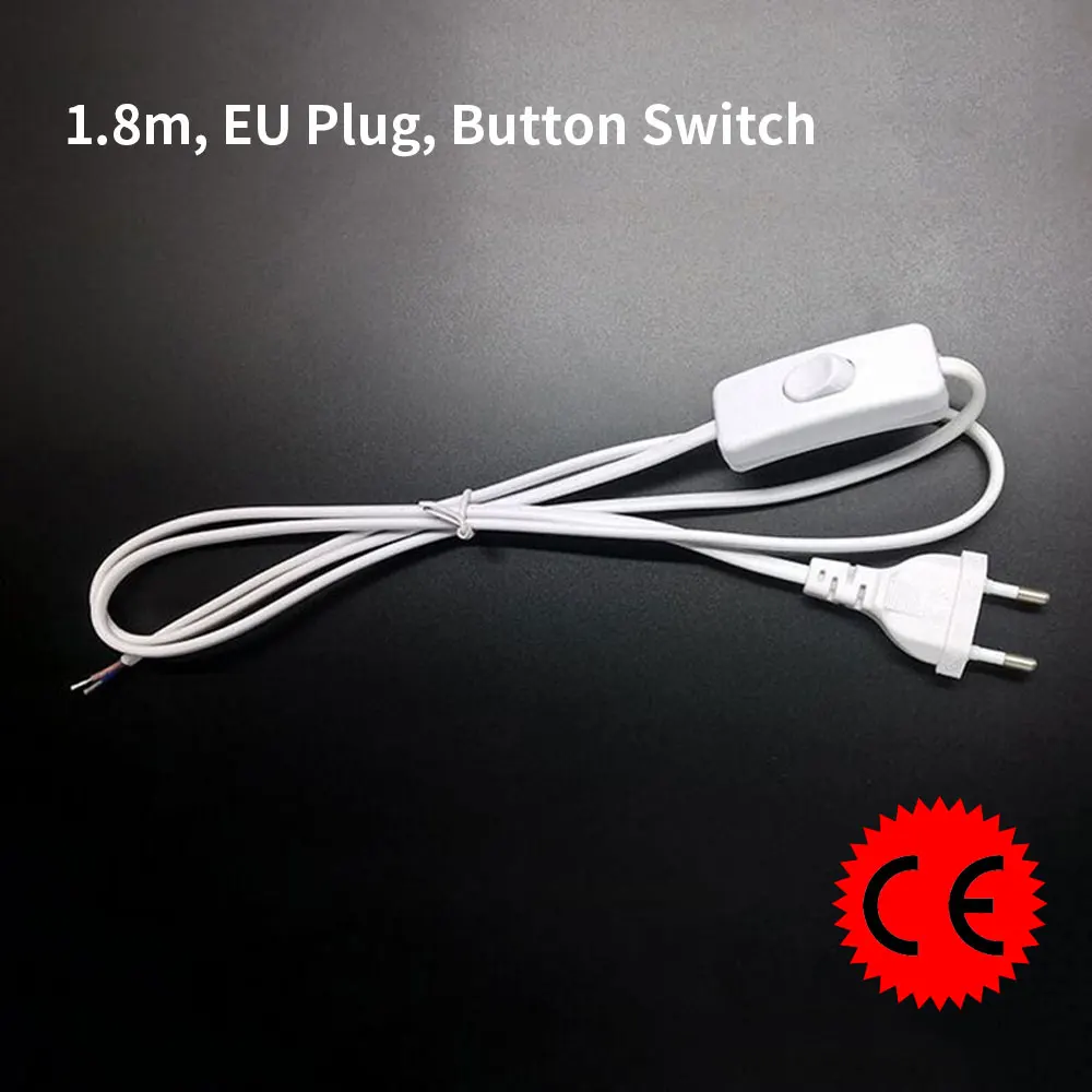 

ASCELINA line Cable 1.8m On Off Power Cord For LED Lamp with Button switch switch EU Plug Light Switching White Wire Extension