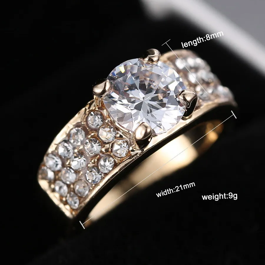 Rinhoo Gold Wedding Ring Jewelry For Women men couple gift Bride jewelry Big Crystal Ring