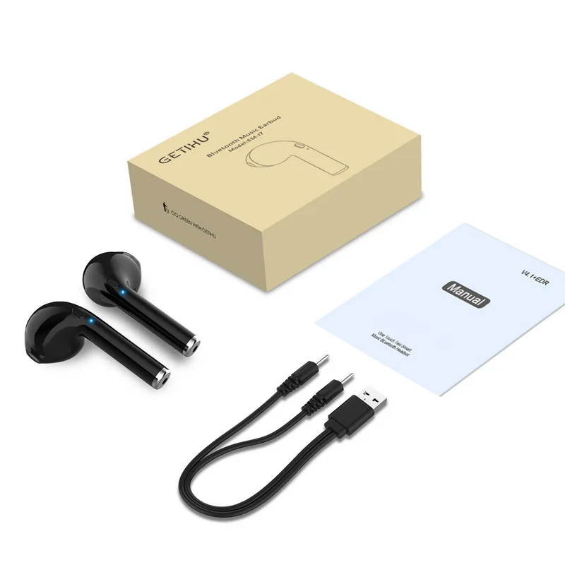GETIHU мини Близнецы Bluetooth спортивные наушники стерео наушники вкладыши беспроводные наушники гарнитура для Samsung для iPhone - Цвет: Only Black Earphone