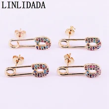 6 пар Позолоченные скрепки безопасности Булавки модные элегантные женские ювелирные изделия Нежный Радуга Cz серьги