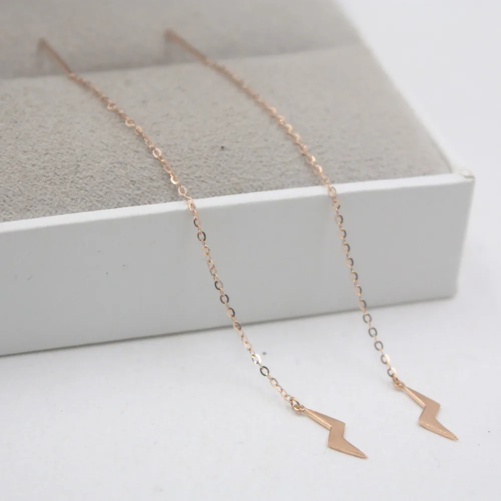 

Authentic 18K Rose Gold Earrings lightning Shape O Link Chain For Women Girl Drop Earrings Line 80mmL 0.7-0.8g Hot 2019