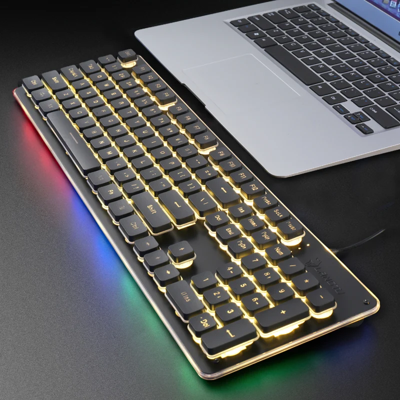 Продажа Игровая клавиатура 104 Keycaps RGB с подсветкой Водонепроницаемая Бесшумная клавиатура компьютерная игровая USB Проводная для настольного ноутбу...