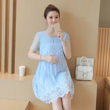 Maternity Clothes 2018 Spring Summer Maternity Short Lace Patchwork Plus Size Loose Dress Pregnancy Clothes for