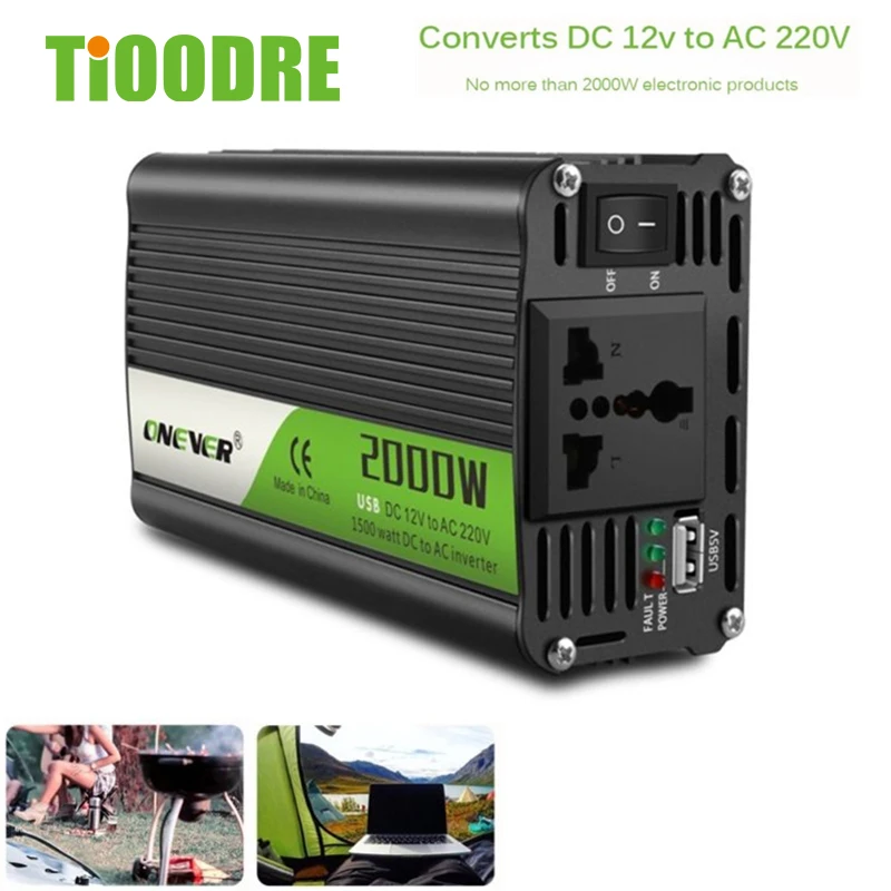 

2000W Car Power Inverter DC 12V To AC 220V Sine Wave Power Supply Safe And Reliable Intelligent Temperature Control USB Charger