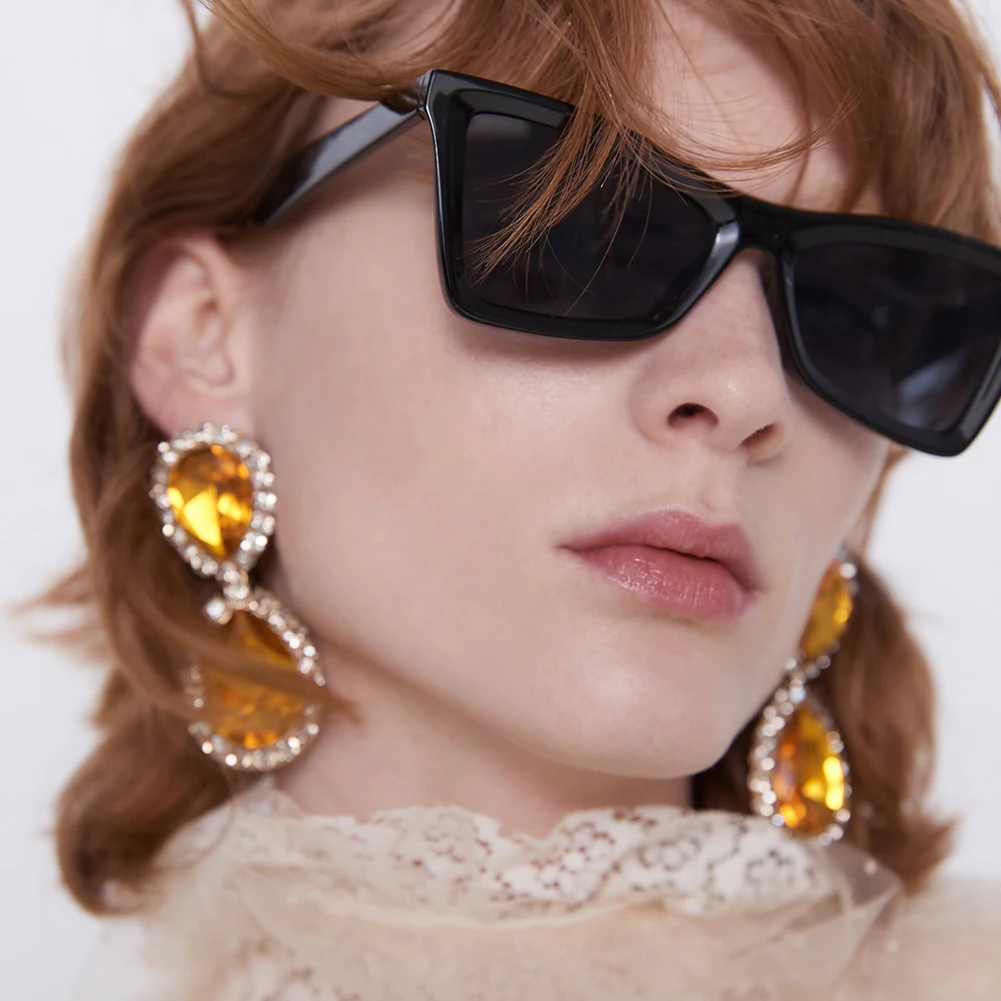

Vedawas Maxi Crystal Drop Earrings ZA Clear Glass Statement Earrings for Women Party Vacation Gifts Jewelry Accessories xg3211