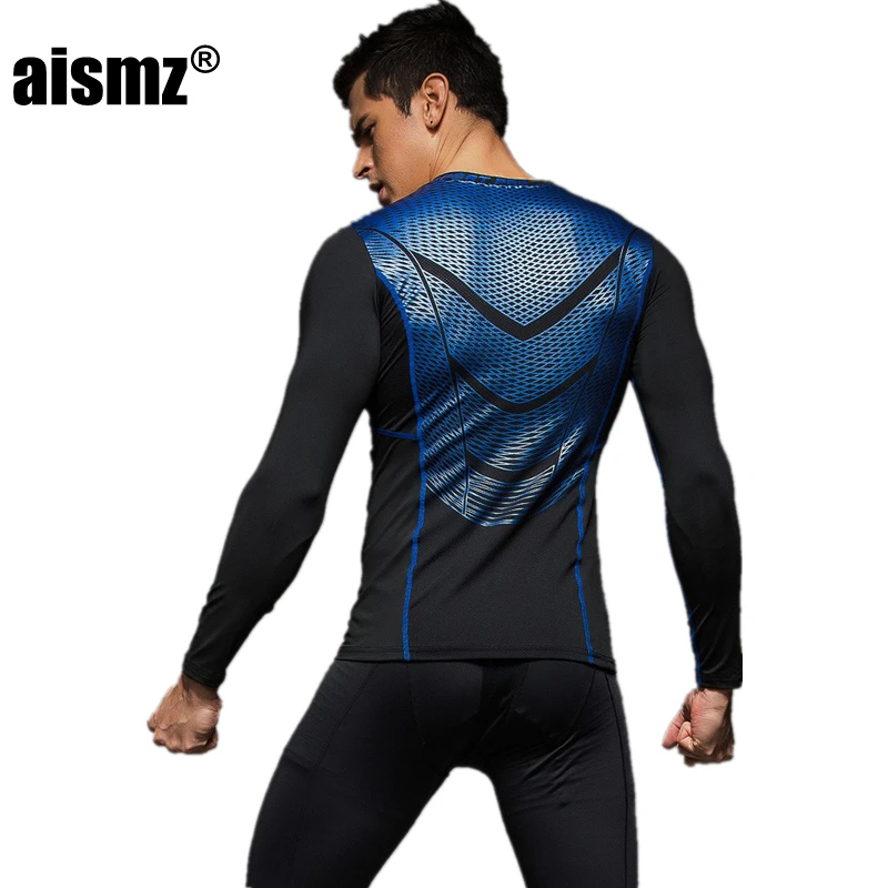 Aismz Quick Dry Compression Long Johns Fitness Winter Fashion Male Spring Autumn Sporting Runs Workout Thermal Underwear Sets men's thermal pants