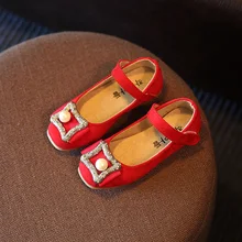 2016 Automne Mode Enfants Shoes Filles Shoes Princesse Perle Strass Semelle Souple Enfants Shoes Pour Fille PU En Cuir De Danse Shoes
