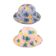 Летняя уличная хлопковая детская шапка с цветочным принтом для маленьких девочек, милая Кепка-ведро с принтом ананаса, пляжная шляпа от солнца, модная новинка года