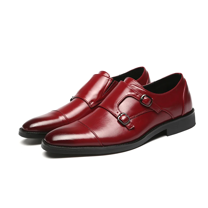 Misalwa Men Dress Shoes Formal Business Work Soft Patent Leather Pointed Toe Men's Oxfords Double Monk Strap Slip On Loafers