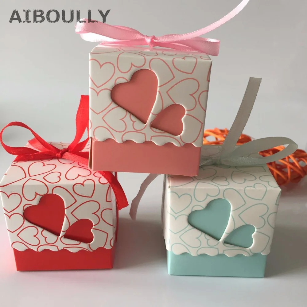 50pcs/lot DIY Beautiful Candy Box with Ribbon Wedding Birthday Favor