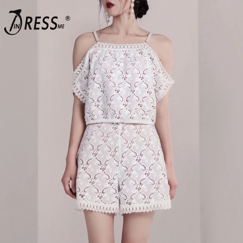 Женский комплект из двух предметов INDRESSME кружевной топ с открытыми плечами и