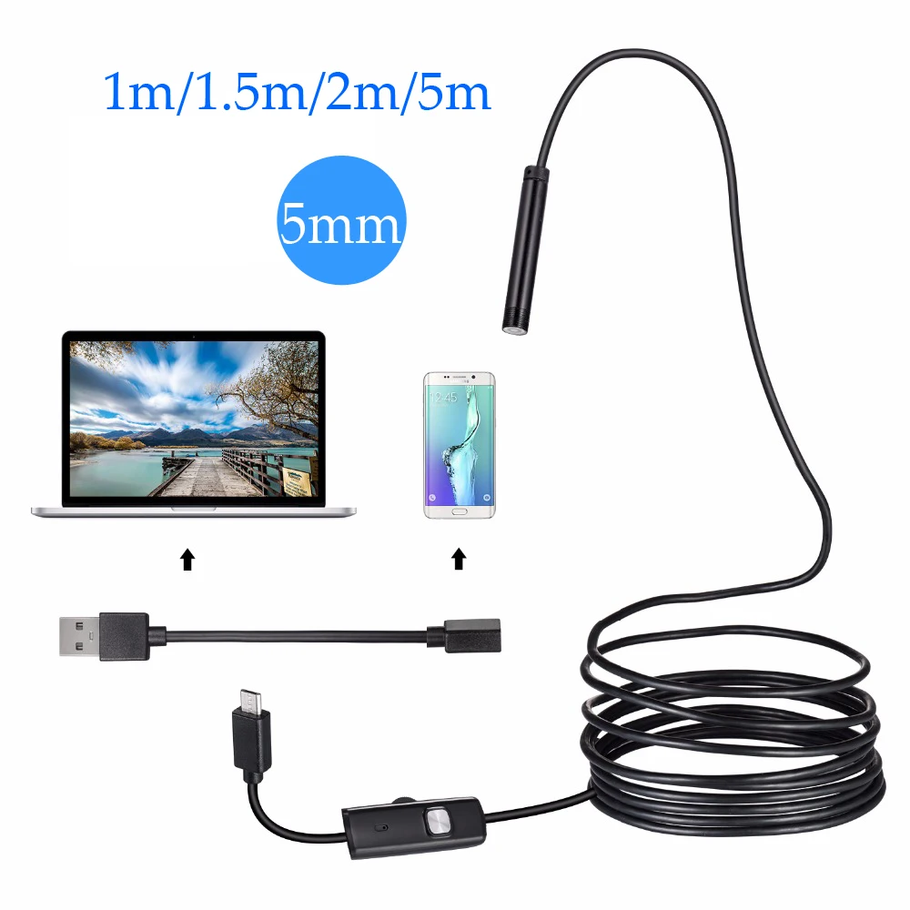 

5.5mm Waterproof Android Endoscope Camera with 1m/1.5m2m/5m Soft Flexible Wire USB HD Endoscope Surveillance Underwater Camera