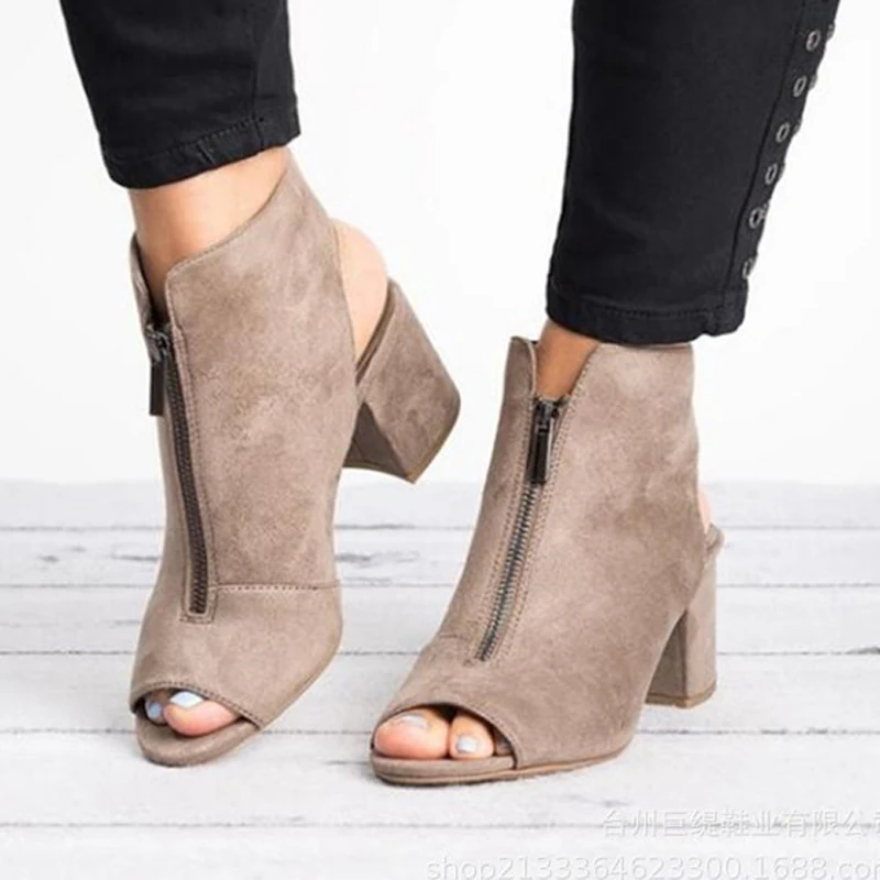 

2019 Summer Solid Ankle Boots Sandals High Heels Zip Shoes Woman Fashion Pumps Peep Toe Women Shoes Plus Size XWZ5689