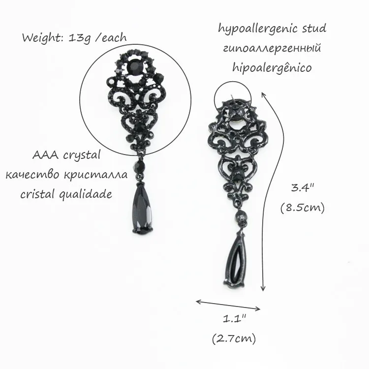 OCESRIO большие черные сережки со стразами, большие длинные серьги для женщин, вечерние ювелирные изделия для женщин, Girlsers-h37