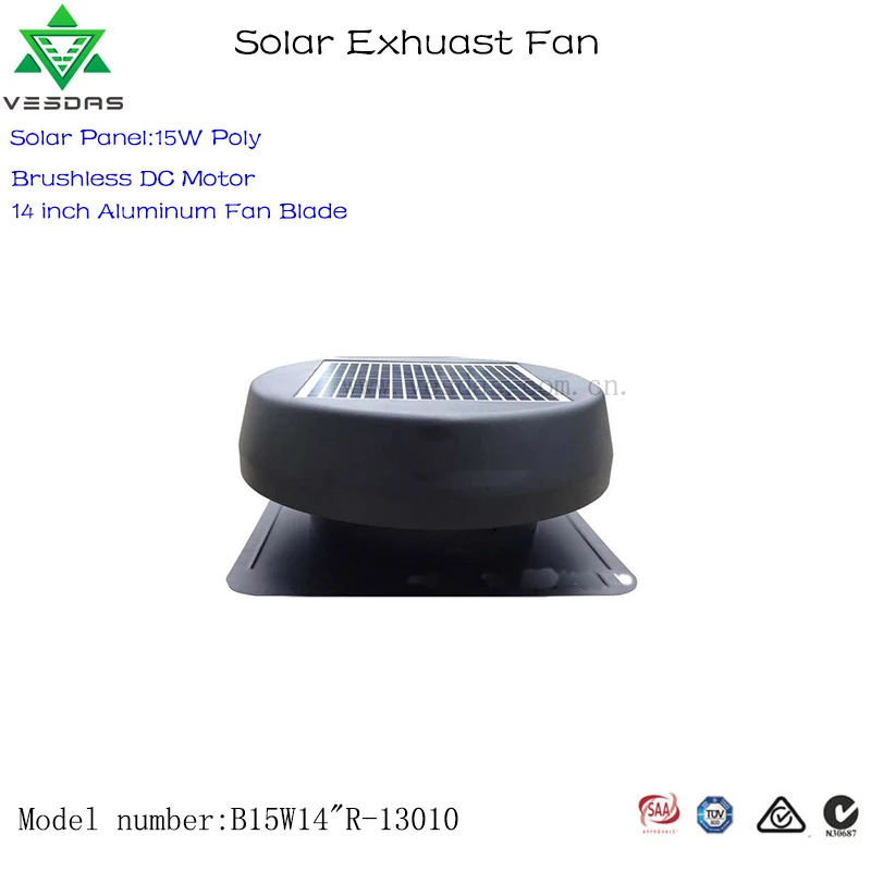 

VESDAS Brushless 15W 14 inch with temperature controller Round Shape Solar Attic vent built-in Solar panel Solar Exhaust Fan