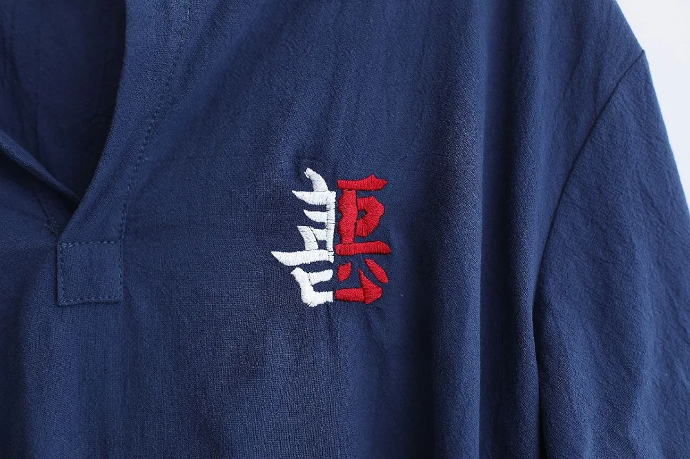 LZJN 2019 Men's Shirt Summer Style Hooded Short Sleeve Blouse Top Men New Casual Embroidery Cotton Linen Shirt Camisas De Hombre (35)