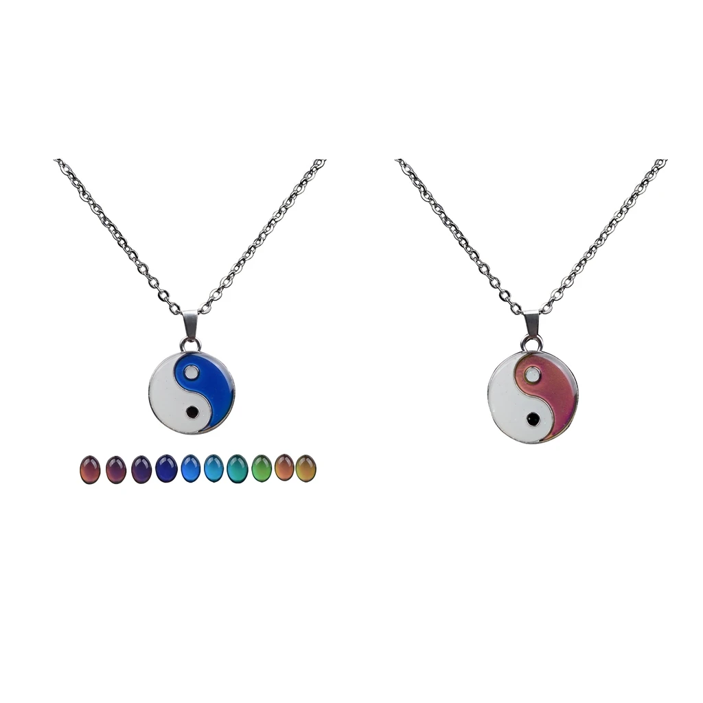 2Pcs Vintage Couple Color Change Mood Pendant Necklace Oval Stone Fashion