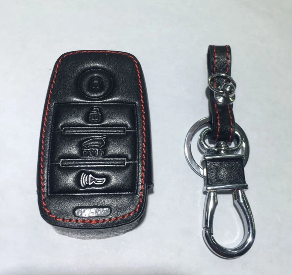 

Car Leather Key Cover Holder Shell Chain For KIA K3 K5 Forte Sorento Optima Rio Carens Cerato Niro Smart Key Case Fob 4 Buttons
