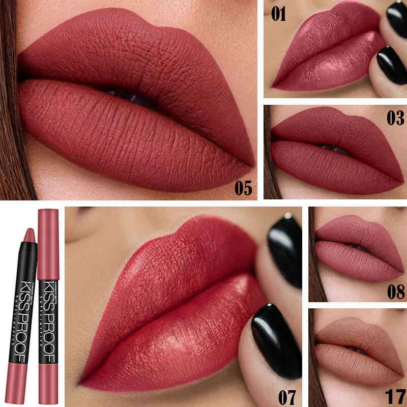 

12 Colors Matte Lipstick Pen Waterproof Long-lasting Shimmer Matte Batom Sexy Red Color Lip Stick Women Rouge