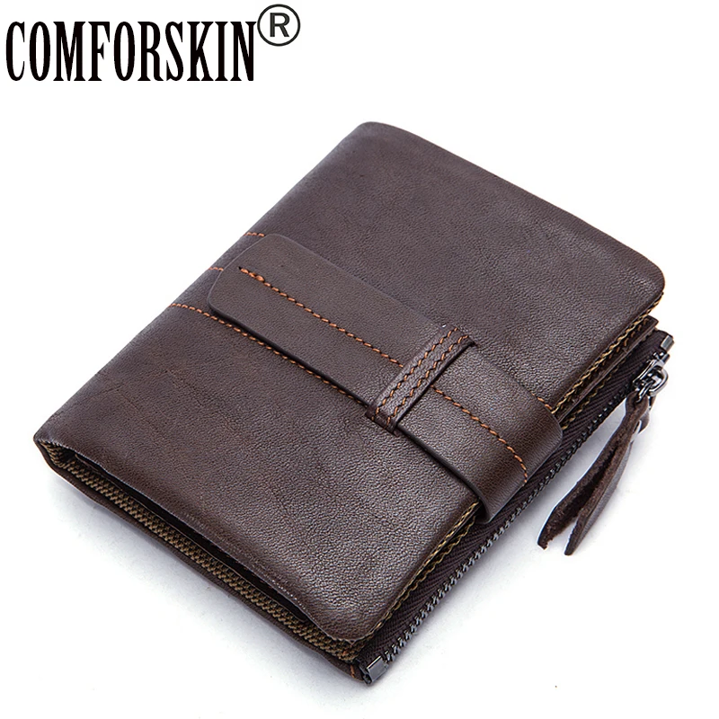

New Arrivals 2017 Business Short Men Wallets 100% Genuine Leather Cowhide Vintage Thread Hot Brand Design Men Coin Purse Factory