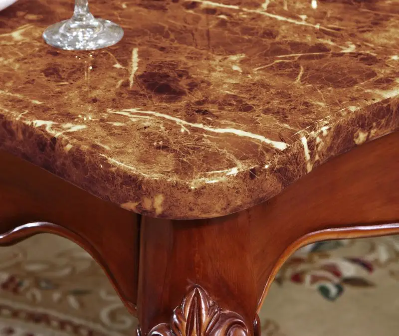American Style Marble Table, New Classical High Grade Solid Wood Carving Rectangle Six Person Table European Style Dining Table