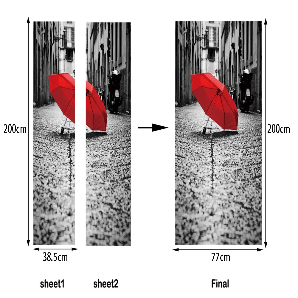 Уличный красный зонт на земле имитация 3d наклейки на дверь гостиная, ремонт дверей спальни самоклеющиеся наклейки