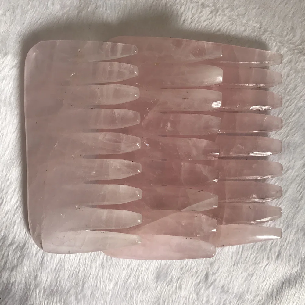 

Unique Design Natural Rose Quartz Clear Quartz Black Obsidian Cryatal Hand Carved Healing Massage Comb For Beauty SQ