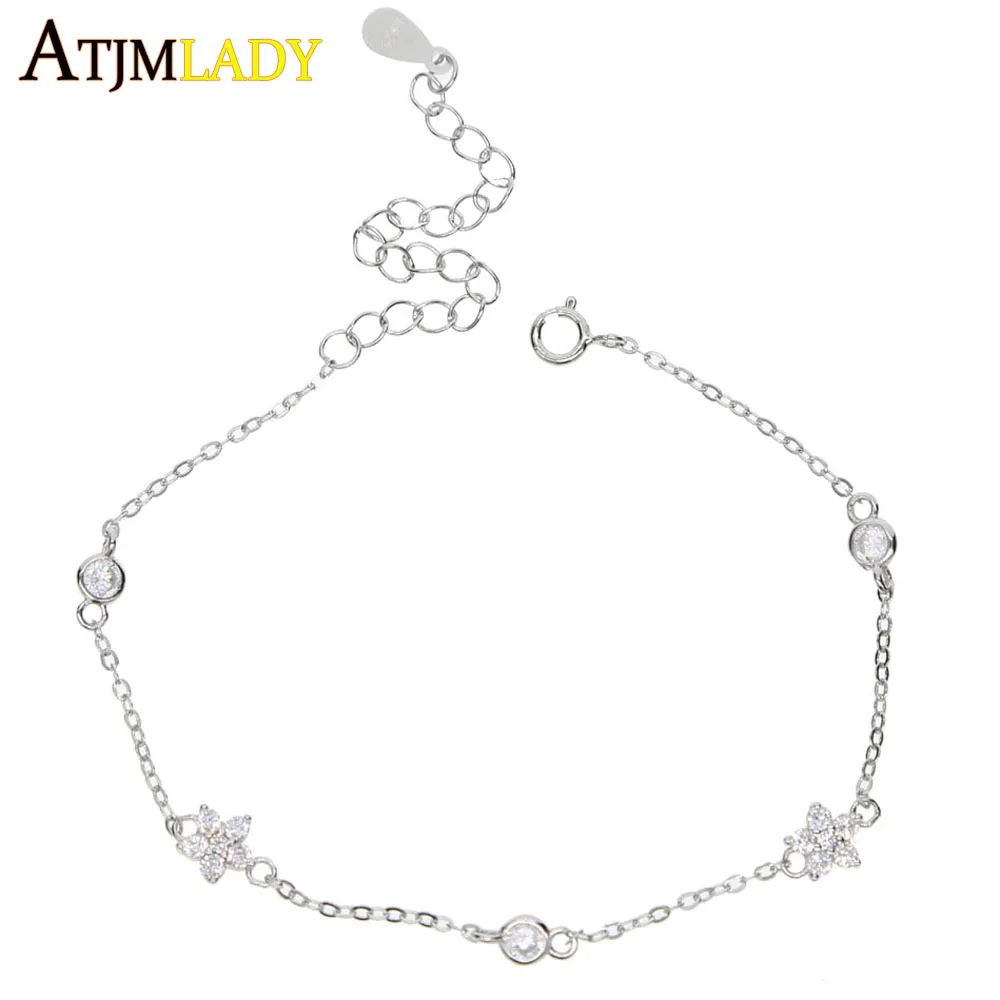 

2018 Promotion Delicate Dainty Cz Flower Bracelet Bling Paved 925 Real In High Quality Adjustable Size Tiny Link Chain Stamp925